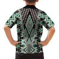 Green Aotearoa Tukutuku and Poutama Motif Family Matching Short Sleeve Bodycon Dress and Hawaiian Shirt LT03 - Polynesian Pride