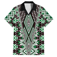 Green Aotearoa Tukutuku and Poutama Motif Family Matching Short Sleeve Bodycon Dress and Hawaiian Shirt LT03 Dad's Shirt - Short Sleeve Green - Polynesian Pride