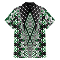 Green Aotearoa Tukutuku and Poutama Motif Family Matching Short Sleeve Bodycon Dress and Hawaiian Shirt LT03 - Polynesian Pride