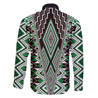 Green Aotearoa Tukutuku and Poutama Motif Family Matching Short Sleeve Bodycon Dress and Hawaiian Shirt LT03 - Polynesian Pride
