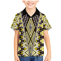 Yellow Aotearoa Tukutuku and Poutama Motif Family Matching Mermaid Dress and Hawaiian Shirt LT03 Son's Shirt Yellow - Polynesian Pride