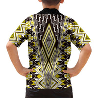 Yellow Aotearoa Tukutuku and Poutama Motif Family Matching Short Sleeve Bodycon Dress and Hawaiian Shirt LT03 - Polynesian Pride