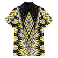 Yellow Aotearoa Tukutuku and Poutama Motif Family Matching Short Sleeve Bodycon Dress and Hawaiian Shirt LT03 - Polynesian Pride