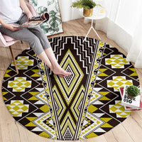 Yellow Aotearoa Tukutuku and Poutama Motif Round Carpet LT03 - Polynesian Pride