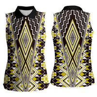 Yellow Aotearoa Tukutuku and Poutama Motif Women Sleeveless Polo Shirt