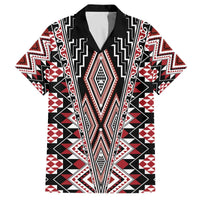 Red Aotearoa Tukutuku and Poutama Motif Family Matching Off The Shoulder Long Sleeve Dress and Hawaiian Shirt LT03 Dad's Shirt - Short Sleeve Red - Polynesian Pride