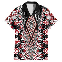 Red Aotearoa Tukutuku and Poutama Motif Family Matching Off Shoulder Short Dress and Hawaiian Shirt LT03 Dad's Shirt - Short Sleeve Red - Polynesian Pride