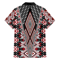Red Aotearoa Tukutuku and Poutama Motif Family Matching Off Shoulder Short Dress and Hawaiian Shirt LT03 - Polynesian Pride