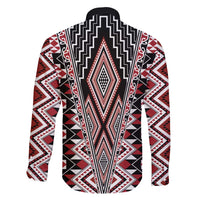 Red Aotearoa Tukutuku and Poutama Motif Family Matching Short Sleeve Bodycon Dress and Hawaiian Shirt LT03 - Polynesian Pride