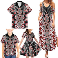 Red Aotearoa Tukutuku and Poutama Motif Family Matching Summer Maxi Dress and Hawaiian Shirt LT03 - Polynesian Pride