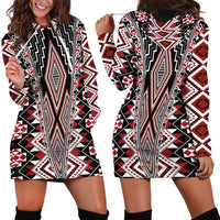 Red Aotearoa Tukutuku and Poutama Motif Hoodie Dress