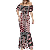 Red Aotearoa Tukutuku and Poutama Motif Mermaid Dress LT03 - Polynesian Pride