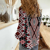 Red Aotearoa Tukutuku and Poutama Motif Women Casual Shirt
