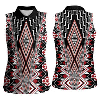 Red Aotearoa Tukutuku and Poutama Motif Women Sleeveless Polo Shirt