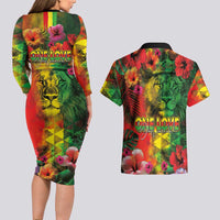 Hawaiian Reggae Couples Matching Long Sleeve Bodycon Dress and Hawaiian Shirt Tropical Plants and Tribal Kakau Tattoo-One Love Jawaiian LT03 - Polynesian Pride