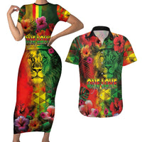 Hawaiian Reggae Couples Matching Short Sleeve Bodycon Dress and Hawaiian Shirt Tropical Plants and Tribal Kakau Tattoo-One Love Jawaiian LT03 Reggae - Polynesian Pride