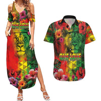 Hawaiian Reggae Couples Matching Summer Maxi Dress and Hawaiian Shirt Tropical Plants and Tribal Kakau Tattoo-One Love Jawaiian LT03 Reggae - Polynesian Pride