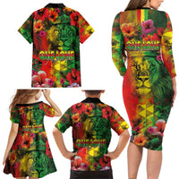 Hawaiian Reggae Family Matching Long Sleeve Bodycon Dress and Hawaiian Shirt Tropical Plants and Tribal Kakau Tattoo-One Love Jawaiian LT03 - Polynesian Pride