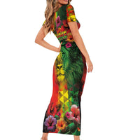 Hawaiian Reggae Family Matching Short Sleeve Bodycon Dress and Hawaiian Shirt Tropical Plants and Tribal Kakau Tattoo-One Love Jawaiian LT03 - Polynesian Pride