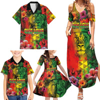 Hawaiian Reggae Family Matching Summer Maxi Dress and Hawaiian Shirt Tropical Plants and Tribal Kakau Tattoo-One Love Jawaiian LT03 - Polynesian Pride