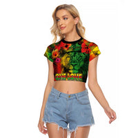 Hawaiian Reggae Raglan Cropped T Shirt Tropical Plants and Tribal Kakau Tattoo-One Love Jawaiian LT03 Female Reggae - Polynesian Pride