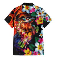 Hawaiian Lei Day Family Matching Mermaid Dress and Hawaiian Shirt Colorful Plumeria and Volcanic Turtle with Abstract Lava Texture LT03 - Polynesian Pride