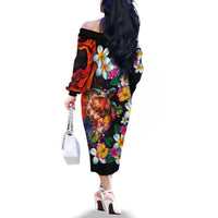 Hawaiian Lei Day Family Matching Off The Shoulder Long Sleeve Dress and Hawaiian Shirt Colorful Plumeria and Volcanic Turtle with Abstract Lava Texture LT03 - Polynesian Pride