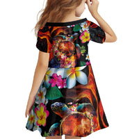 Hawaiian Lei Day Family Matching Off Shoulder Maxi Dress and Hawaiian Shirt Colorful Plumeria and Volcanic Turtle with Abstract Lava Texture LT03 - Polynesian Pride