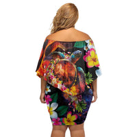 Hawaiian Lei Day Family Matching Off Shoulder Short Dress and Hawaiian Shirt Colorful Plumeria and Volcanic Turtle with Abstract Lava Texture LT03 - Polynesian Pride
