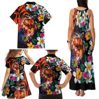 Hawaiian Lei Day Family Matching Tank Maxi Dress and Hawaiian Shirt Colorful Plumeria and Volcanic Turtle with Abstract Lava Texture LT03 - Polynesian Pride
