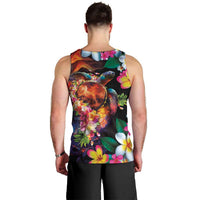 Hawaiian Lei Day Men Tank Top Colorful Plumeria and Volcanic Turtle with Abstract Lava Texture