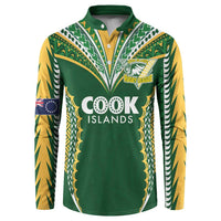 Custom Cook Islands Rugby League Button Sweatshirt Tatau Tribal Pattern-Special Edition Green Color LT03 Green-Yellow - Polynesian Pride