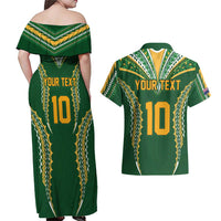 Custom Cook Islands Rugby League Couples Matching Off Shoulder Maxi Dress and Hawaiian Shirt Tatau Tribal Pattern-Special Edition Green Color LT03 - Polynesian Pride