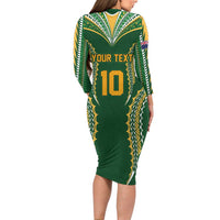 Custom Cook Islands Rugby League Family Matching Long Sleeve Bodycon Dress and Hawaiian Shirt Tatau Tribal Pattern-Special Edition Green Color LT03 - Polynesian Pride