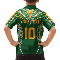 Custom Cook Islands Rugby League Family Matching Off The Shoulder Long Sleeve Dress and Hawaiian Shirt Tatau Tribal Pattern-Special Edition Green Color LT03 - Polynesian Pride