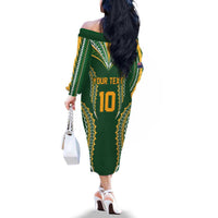 Custom Cook Islands Rugby League Family Matching Off The Shoulder Long Sleeve Dress and Hawaiian Shirt Tatau Tribal Pattern-Special Edition Green Color LT03 - Polynesian Pride