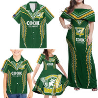 Custom Cook Islands Rugby League Family Matching Off Shoulder Maxi Dress and Hawaiian Shirt Tatau Tribal Pattern-Special Edition Green Color LT03 - Polynesian Pride