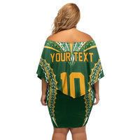 Custom Cook Islands Rugby League Family Matching Off Shoulder Short Dress and Hawaiian Shirt Tatau Tribal Pattern-Special Edition Green Color LT03 - Polynesian Pride
