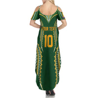 Custom Cook Islands Rugby League Family Matching Summer Maxi Dress and Hawaiian Shirt Tatau Tribal Pattern-Special Edition Green Color LT03 - Polynesian Pride