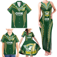 Custom Cook Islands Rugby League Family Matching Tank Maxi Dress and Hawaiian Shirt Tatau Tribal Pattern-Special Edition Green Color LT03 - Polynesian Pride