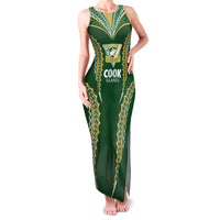 Custom Cook Islands Rugby League Family Matching Tank Maxi Dress and Hawaiian Shirt Tatau Tribal Pattern-Special Edition Green Color LT03 Mom's Dress Green-Yellow - Polynesian Pride