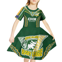Custom Cook Islands Rugby League Kid Short Sleeve Dress Tatau Tribal Pattern-Special Edition Green Color