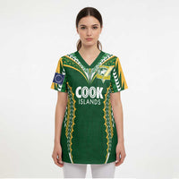 Custom Cook Islands Rugby League Scrub Top Tatau Tribal Pattern-Special Edition Green Color - Polynesian Pride