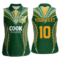 Custom Cook Islands Rugby League Women Sleeveless Polo Shirt Tatau Tribal Pattern-Special Edition Green Color