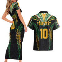 Custom Cook Islands Rugby League Couples Matching Short Sleeve Bodycon Dress and Hawaiian Shirt Tatau Tribal Pattern-Special Edition Black Color LT03 - Polynesian Pride