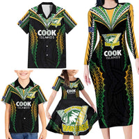 Custom Cook Islands Rugby League Family Matching Long Sleeve Bodycon Dress and Hawaiian Shirt Tatau Tribal Pattern-Special Edition Black Color LT03 - Polynesian Pride