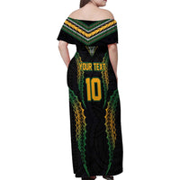 Custom Cook Islands Rugby League Family Matching Off Shoulder Maxi Dress and Hawaiian Shirt Tatau Tribal Pattern-Special Edition Black Color LT03 - Polynesian Pride