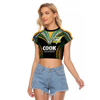 Custom Cook Islands Rugby League Raglan Cropped T Shirt Tatau Tribal Pattern-Special Edition Black Color