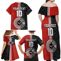 Custom Tonga and New Zealand Rugby Family Matching Off Shoulder Maxi Dress and Hawaiian Shirt Maori Mix Ngatu Pattern LT03 - Polynesian Pride