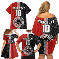 Custom Tonga and New Zealand Rugby Family Matching Off Shoulder Short Dress and Hawaiian Shirt Maori Mix Ngatu Pattern LT03 - Polynesian Pride